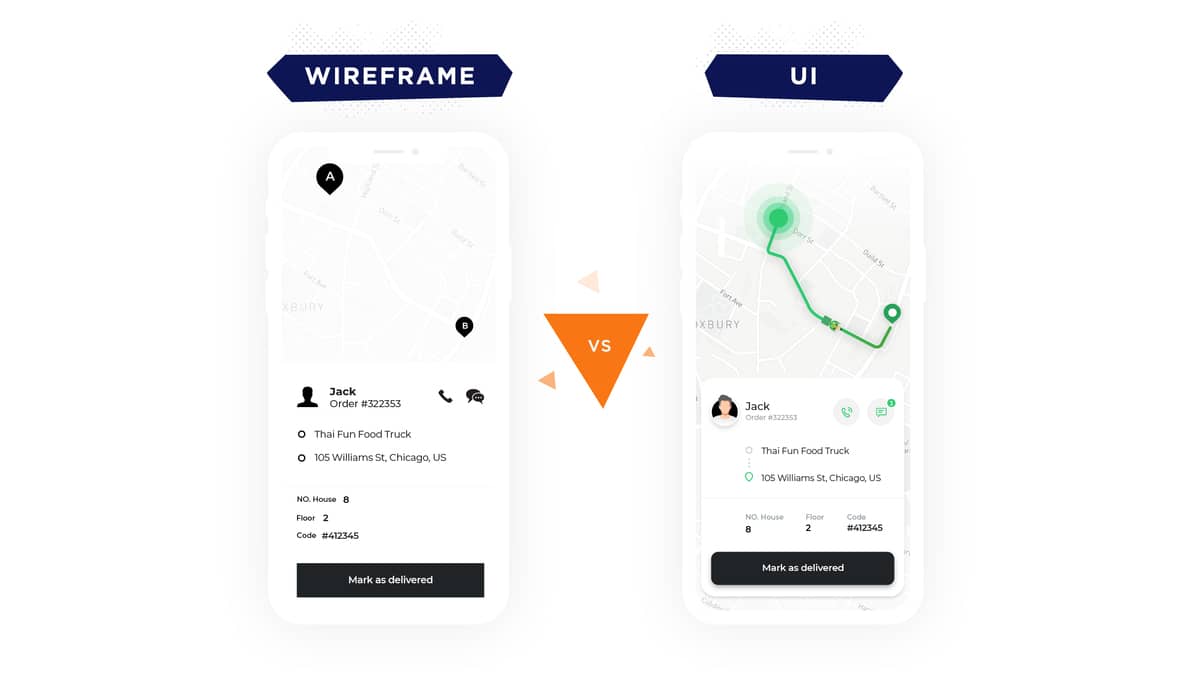 wireframe app design vs ui app design