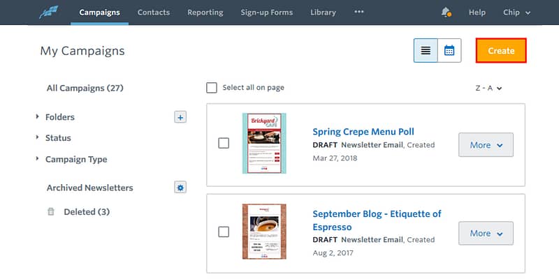 create email in constant contact